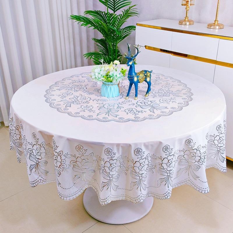 Large Round Dining Table Cloth Waterproof, Anti-Scalding And Anti-Fouling Leave-In Pvc Plastic Tablecloth European High-Grade Round Table Cloth