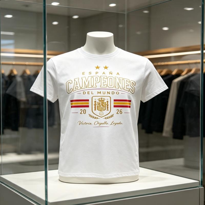 2026 Spain World Champion Two Stars Graphics Unisex Tshirt Unisex Unisex Cotton Fashion Football Champion Commemorate Shirt