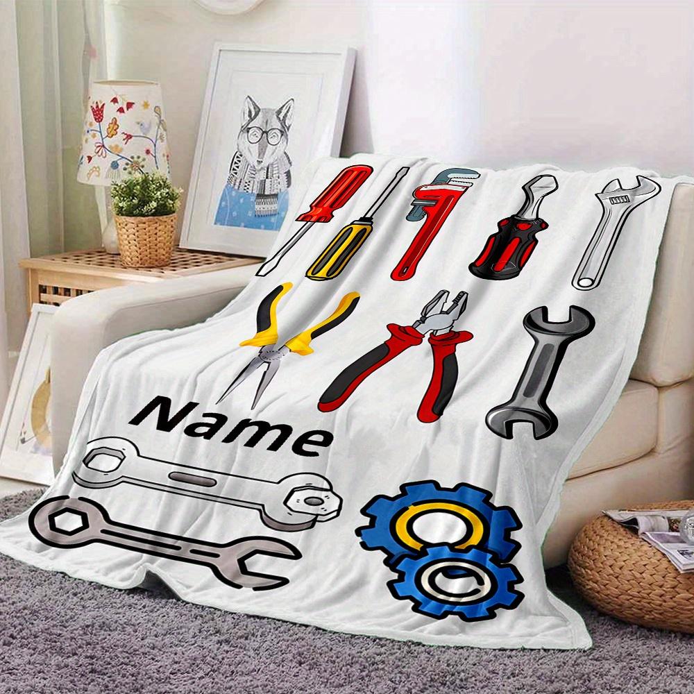 Tools And Gears Blanket With Customizable Name Four Seasons Comfortable Shawl Blanket Suitable For Home Travel Camping Office Decoration Perfect Gift