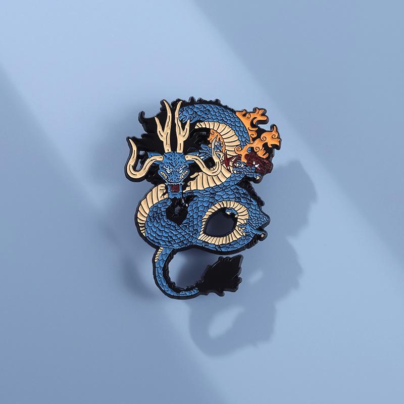 Creative Azure Dragon Brooch: Retro Styling Metal Pin for Clothes, Bags, and Apparel Jewelry.