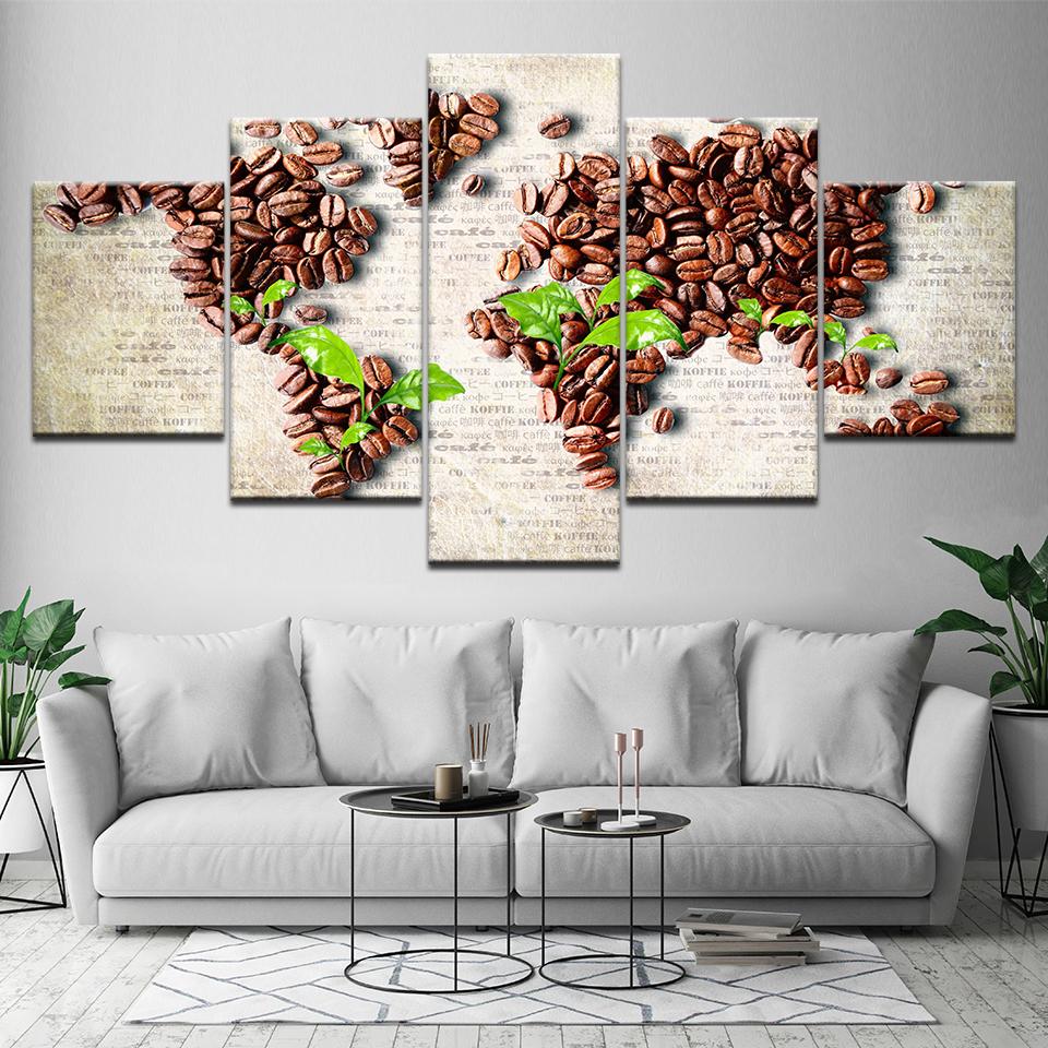 

Canvas Painting The coffee bean green leaves 5 Pieces Wall Art Painting Modular Wallpapers Poster Print living room Home Decor 20x35 20x45 20x55cm