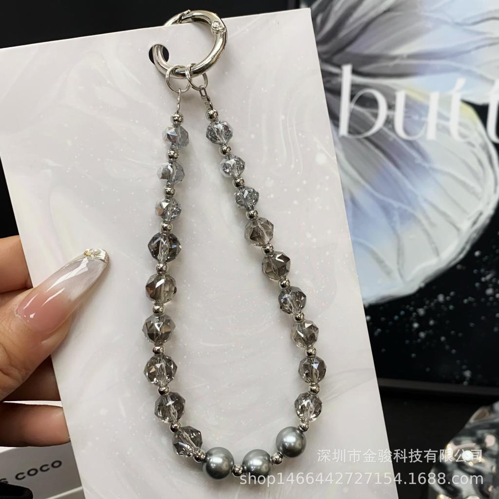 Simple New Style Phone Chain Crystal Pearl Handmade Bead Chain Phone Case Pendant Keychain Pendant for Women Wholesale