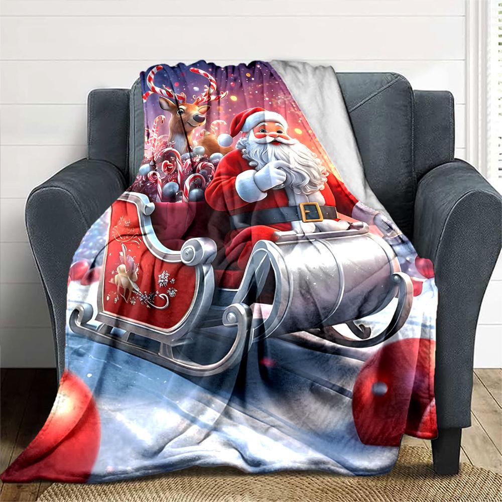 1pc Santa Claus, reindeer blanket Lightweight Flannel Throw for Sofa Bed Travel Camping Livingroom Office Couch Chair