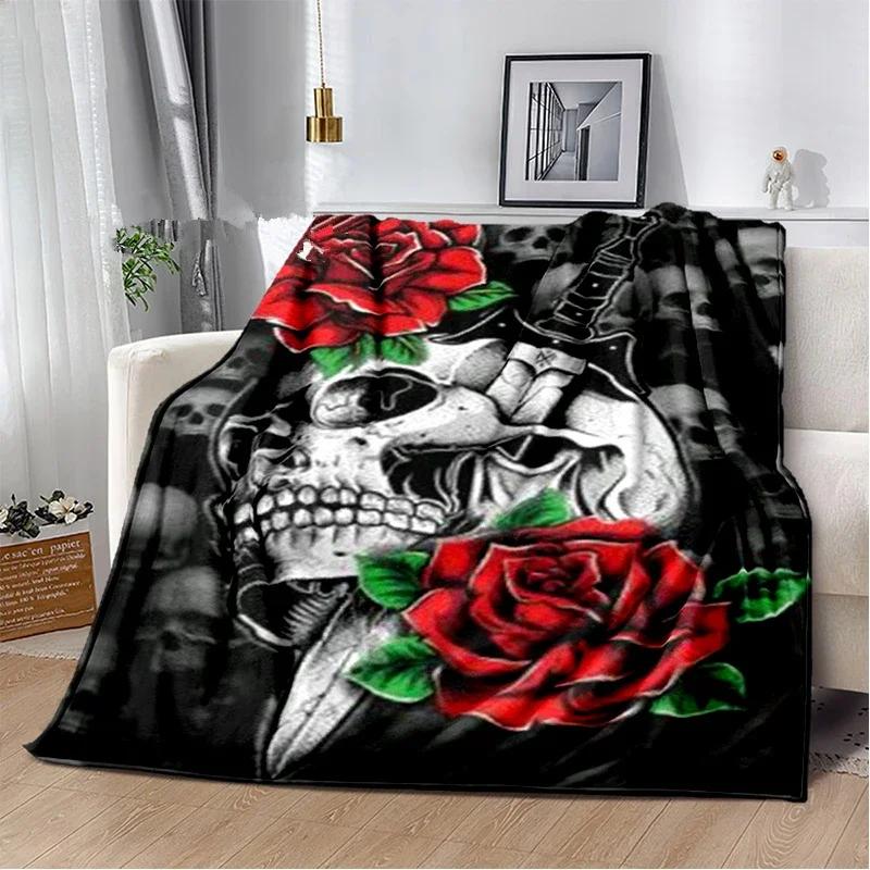 Skull Series Flower Blanket Quilt Throw Bedspread Flannel Couch Travel Bedding Halloween Gifts