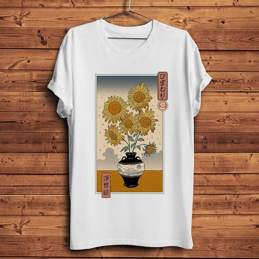 

Vintage Edo Ukiyoe Van Gogh Sunflowers Funny Artistic TshirtUnisex White Casual Short Sleeve T ShirtUnisex Ukiyo Streetwear Tee 4XL