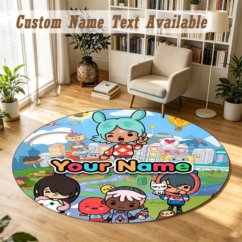 Round Rug Custom NameToca Boca Pattern Non Slip Carpet Home Floor Decor