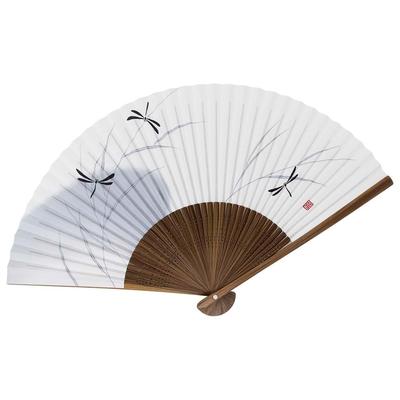 Skládací Kimono Vyřezávaný Karaki Bílý Design vážky [Stylové Iroha] Pánský Vějíř, Dřevo, Voňavý, Pozadí,