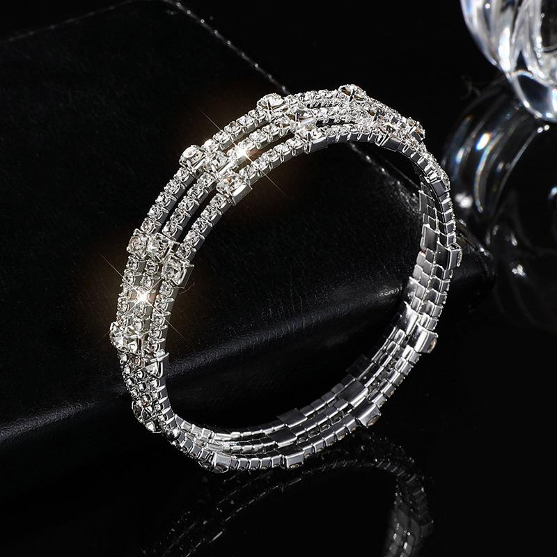 Claw diamond multi-row winding bracelet full diamond steel wire wide bracelet bride diamond-set opening elastic bracelet