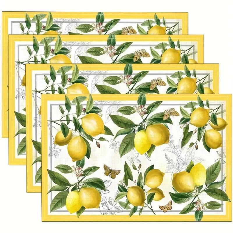 4/6/8pc Lemon Printed Summer Linen Placemat Fresh Holiday Dining Table Mat Decoration for Wedding Party Home Gathering