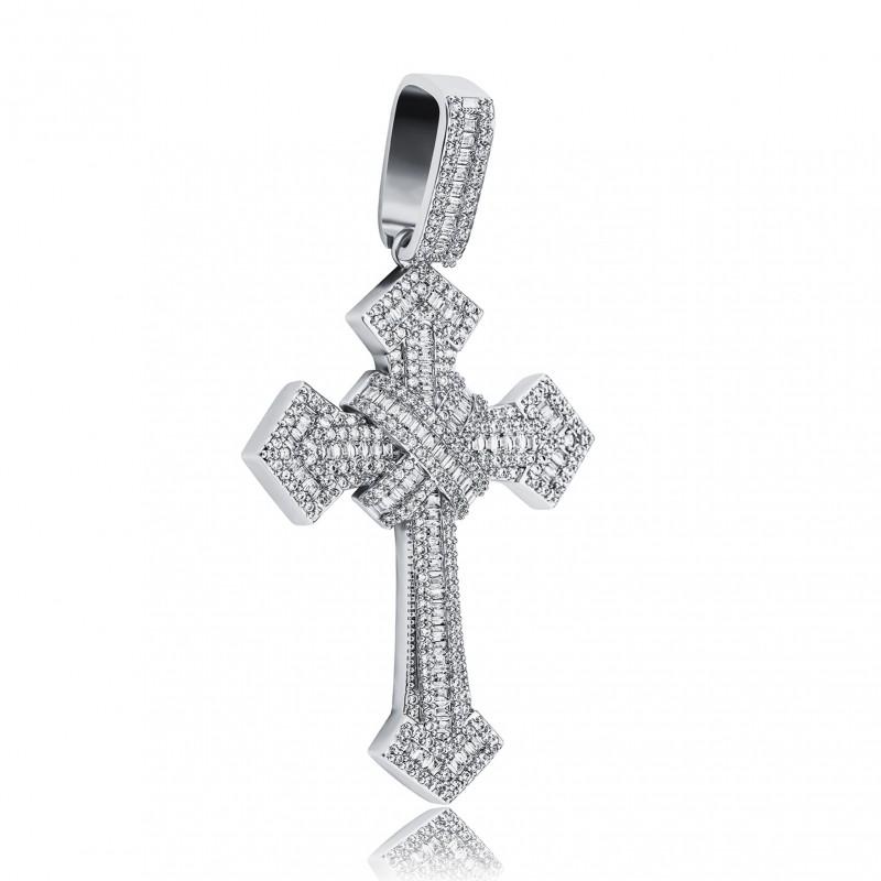 Copper Cross Pendant Necklace With Zircon Stones Full Hip Hop Style Men