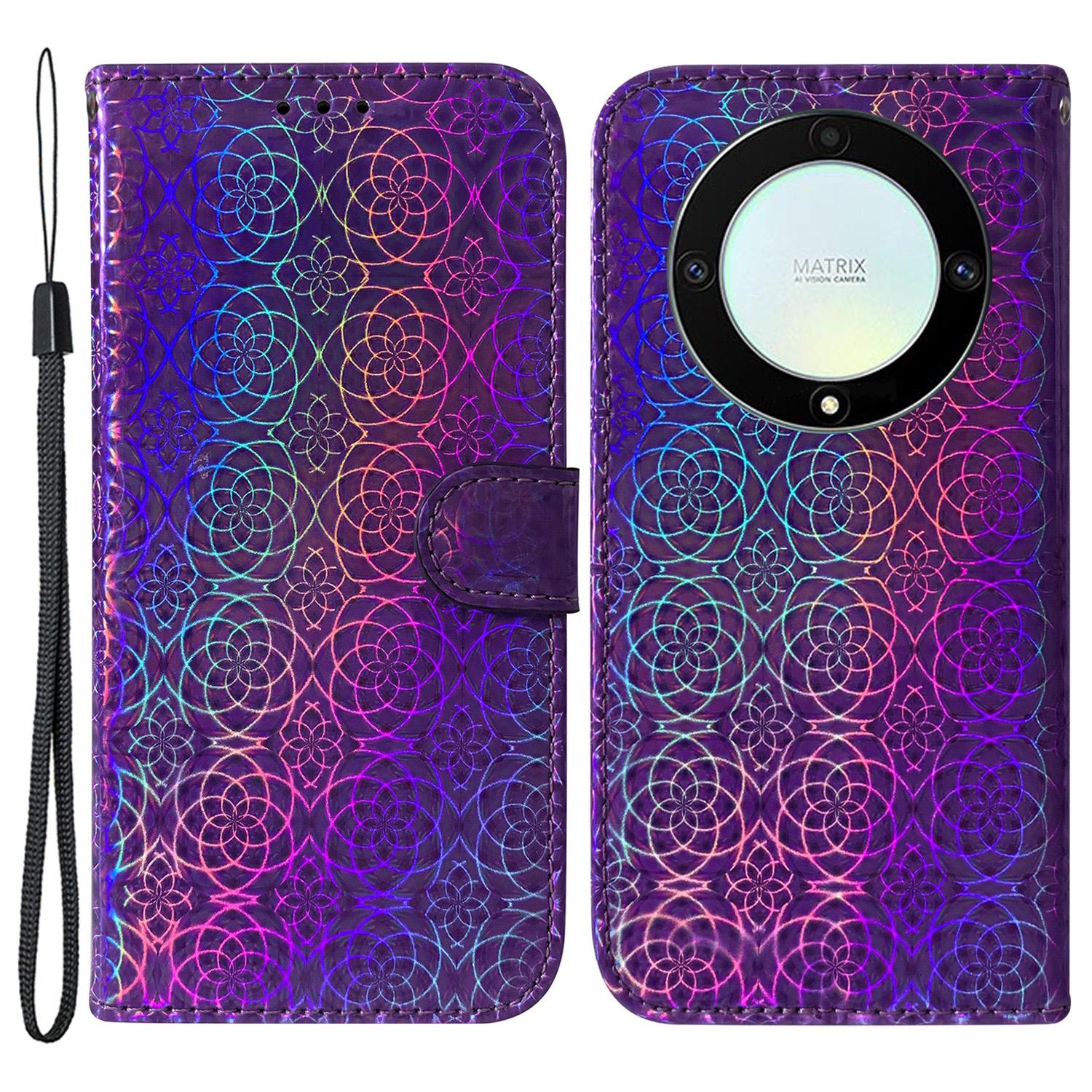 

For Honor X40 5G/X9a 5G/Magic5 Lite 5G PU Leather Wallet Cover Dazzling Flower Pattern Flip Stand Phone Case Purple