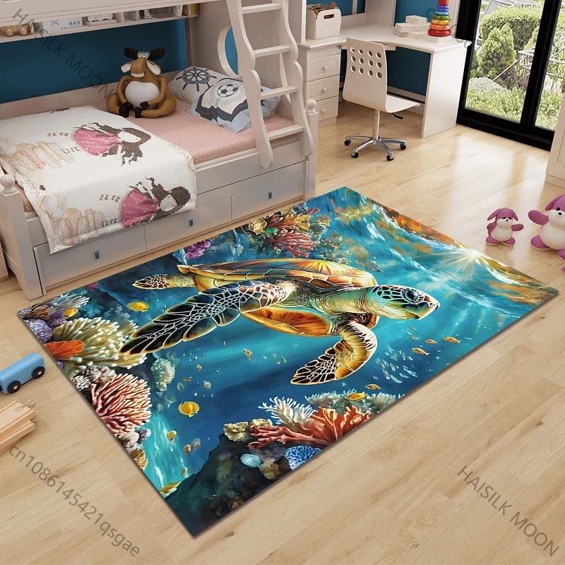 

Turtle swimming among colorful corals Carpet for Living Room Bedroom Sofa Home Decor Rus Non-slip Floor Mat Luxury Gift 40cm x 60cm