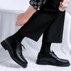Spring Fashion Men's Block Formal Work Leather Shoes Classic Black Comfortable Lace Up Men's Pointed Carved Casual Leather Shoes