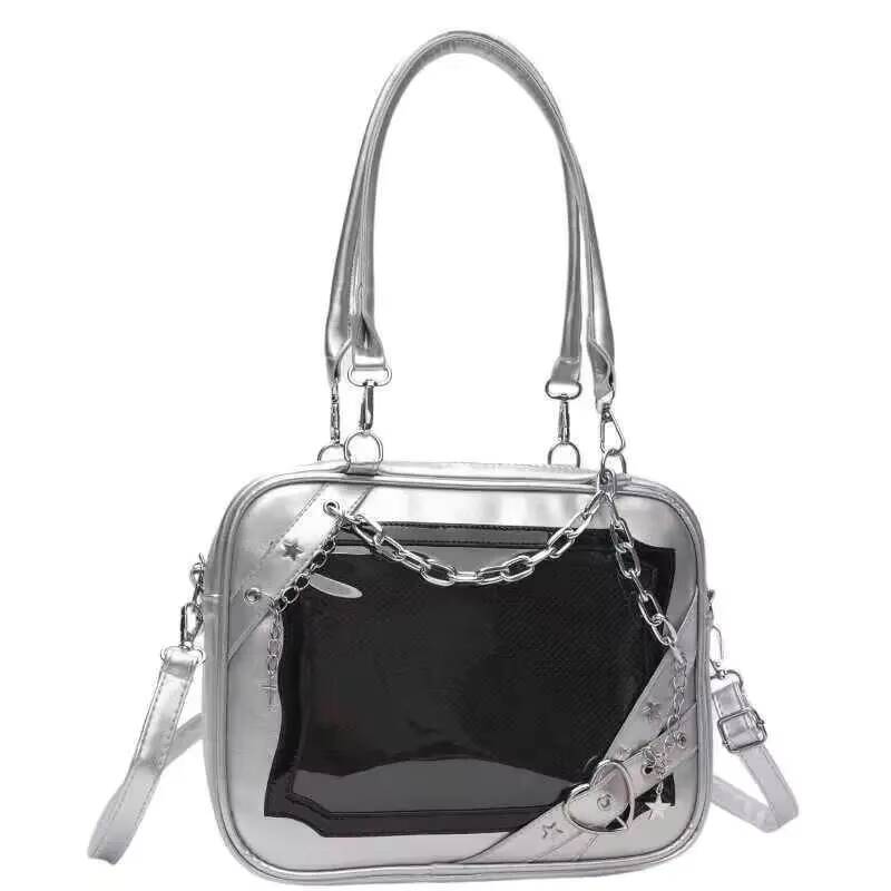 Y2K Cool Hot Ita Shoulder Bag Harajuku Girls Gothic Chain Transparent Tote Bag Large Capacity Crossbody Bag DIY Display Handbags