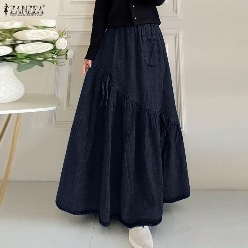 ZANZEA Womens Loose Casual Solid Color Long Skirts