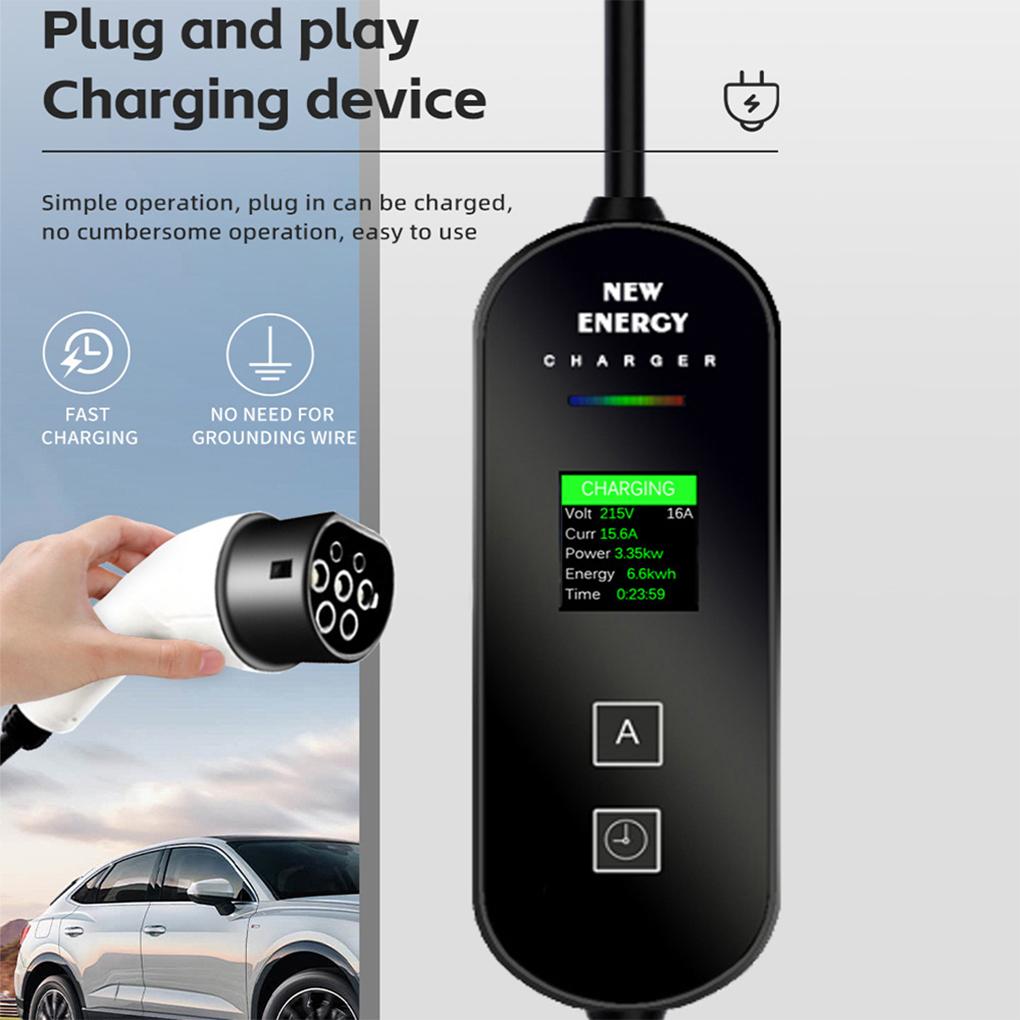 16A 3.5KW Type 2 EV Charger With LED Display IEC 62196-2 EVSE Charging Box CEE EU Plug Portable Electric Vehicle EV Charger