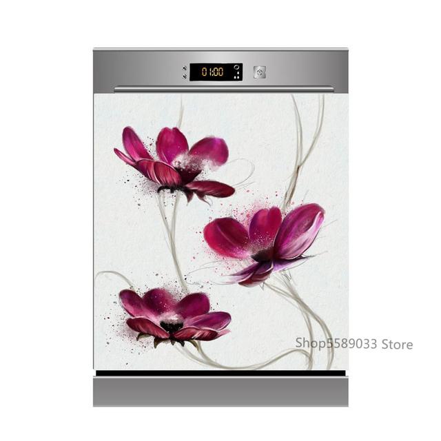 Lotus White Rose Kitchen Dishwasher Door Sticker Home Furniture Renovation Waterproof Vinyl Wallpaper Buddha Flower Room Decor