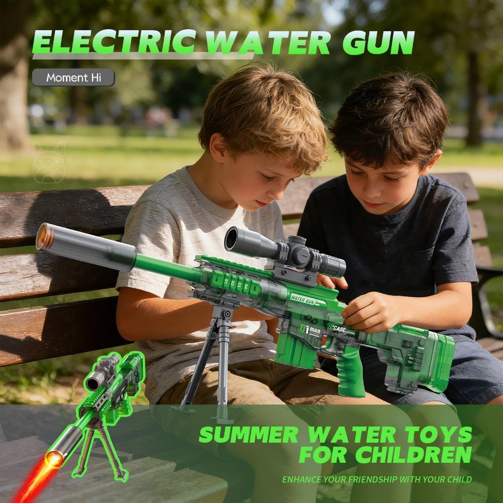 Full Auto Electric Water Gun Toy with Flashing Light Rapid-Fire Motorized Blaster for Summer Outdoor Fun & Kids Play Game