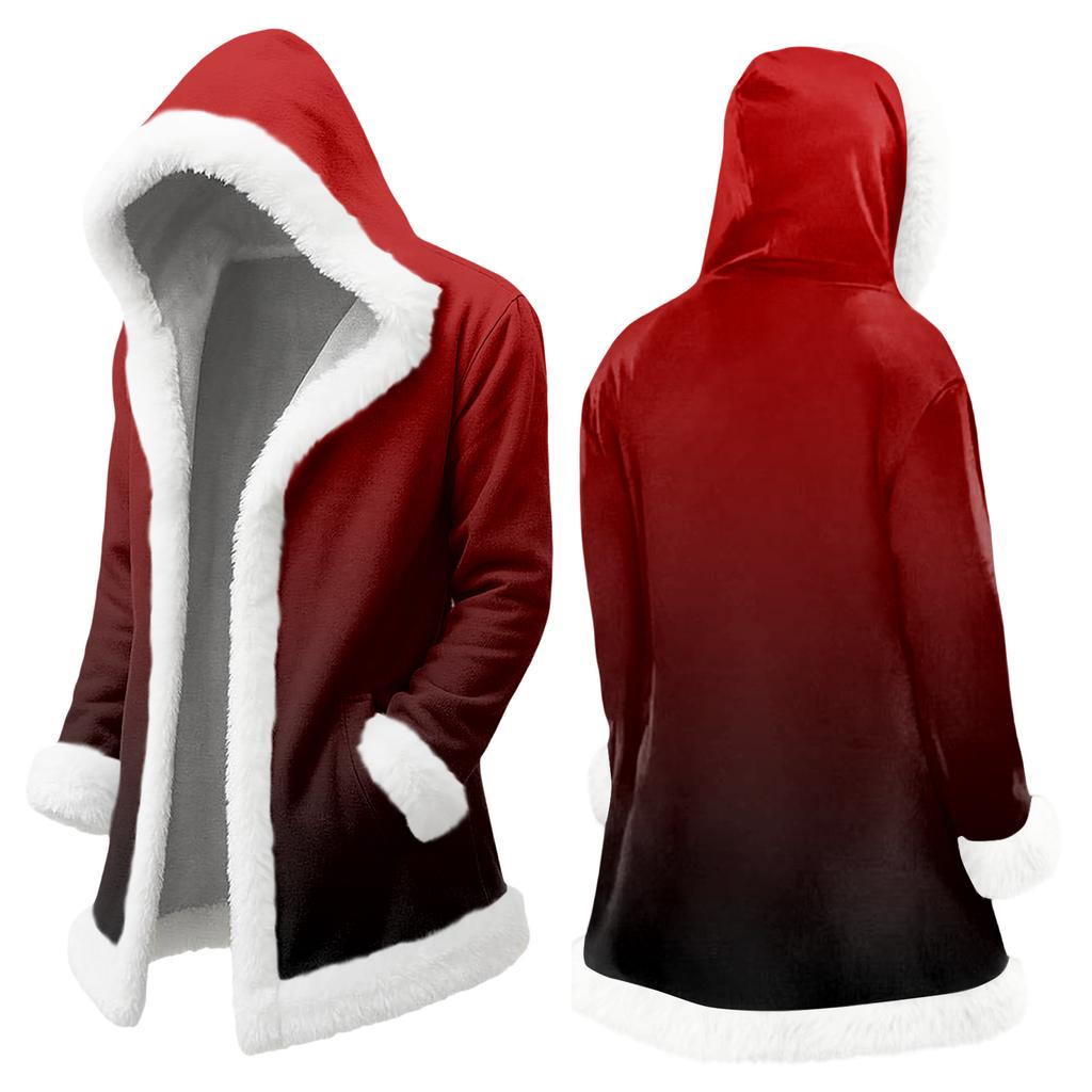 Unisex Casual And Fashionable Plush Collar Hooded Long Sleeved Floral Gradient Printing Jacket