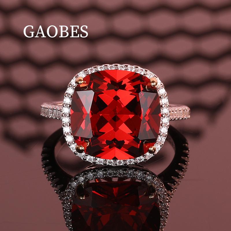 Elegant 925 Sterling Silver Ruby Ring with Simulated Diamond, 13x13mm Gemstone - Perfect for Women and Special Occasions.