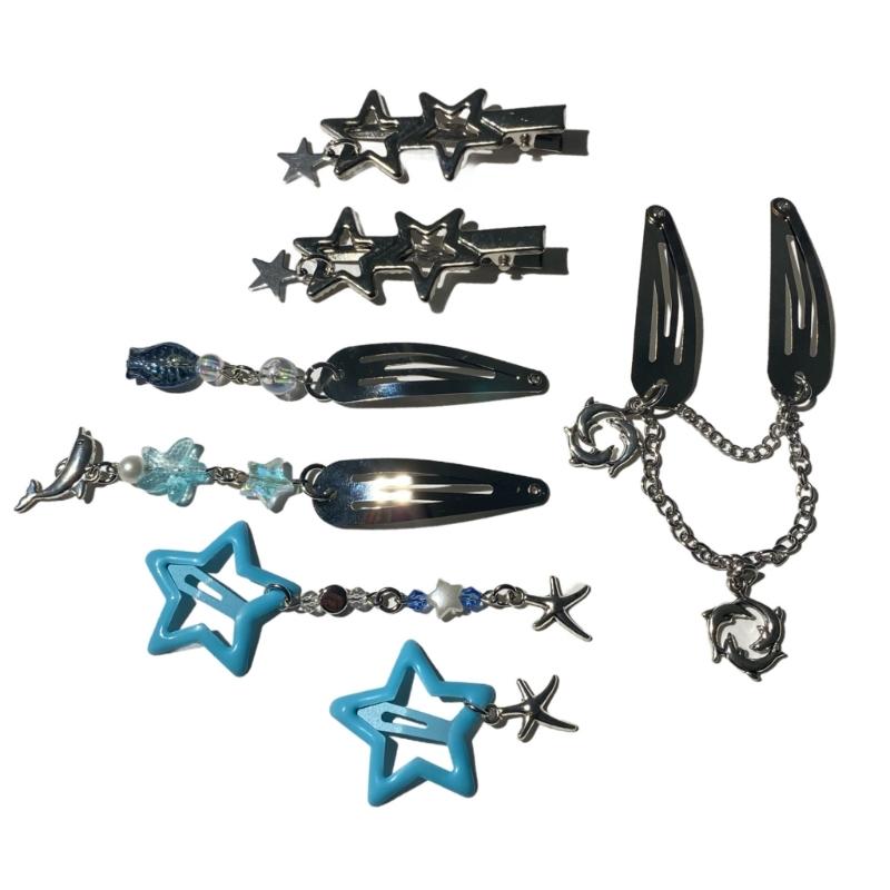 

7Pcs Tassels Star Hairclip Creative Ocean Theme Chain Hair Clip Side Pin Hair Styling Accessory All Age Hair Decoration 1