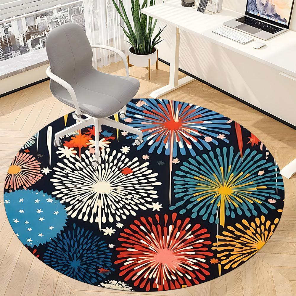 1pc Fireworks Pattern Carpet, Round Non Slip Durable Large Size Office Carpet, Suitable for Office