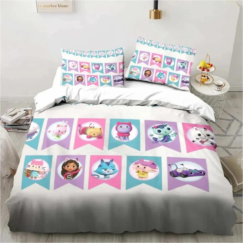 Cartoon Gabbys Dollhouse Bedding Set Duvet Cover Bed Set Quilt Cover Pillowcase Comforter king Queen Size Boys Adult Bedding Set