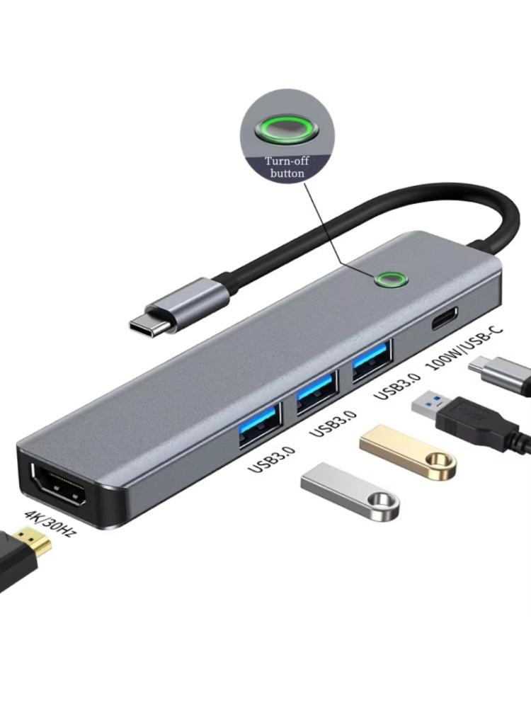 5 in 1 Multiport USB C Hub,4K@30Hz HDMI-Compatible,100W PD,USB3.0 5Gbps Portable Type C Adapter for Laptop MacBook Notebook PC