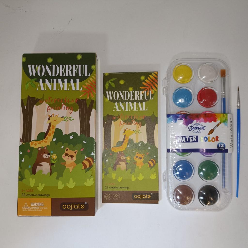 Çocuk Suluboya Küçük Hayvan Resimli Kitap/suluboya Boyama Kitabı Boyama Ayraç/Noel Kendin Yap Boyalı Boya Kitabı Oyuncak Seti