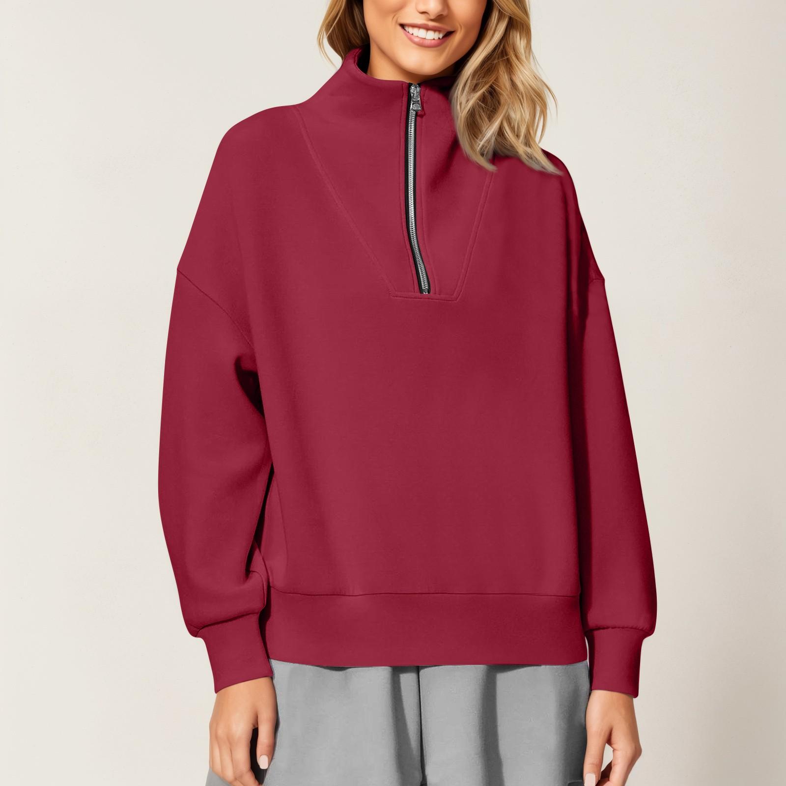 

Жіночий світшот. Модний однотонний вільний світшот з високим горлом і довгими рукавами. винний