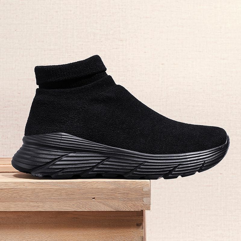 Walk More High-top Shoes Men's Autumn Socks Shoes Lightweight Super Fairy Soft Sole One-pedal Height-increasing Sports and Leisure Shoes