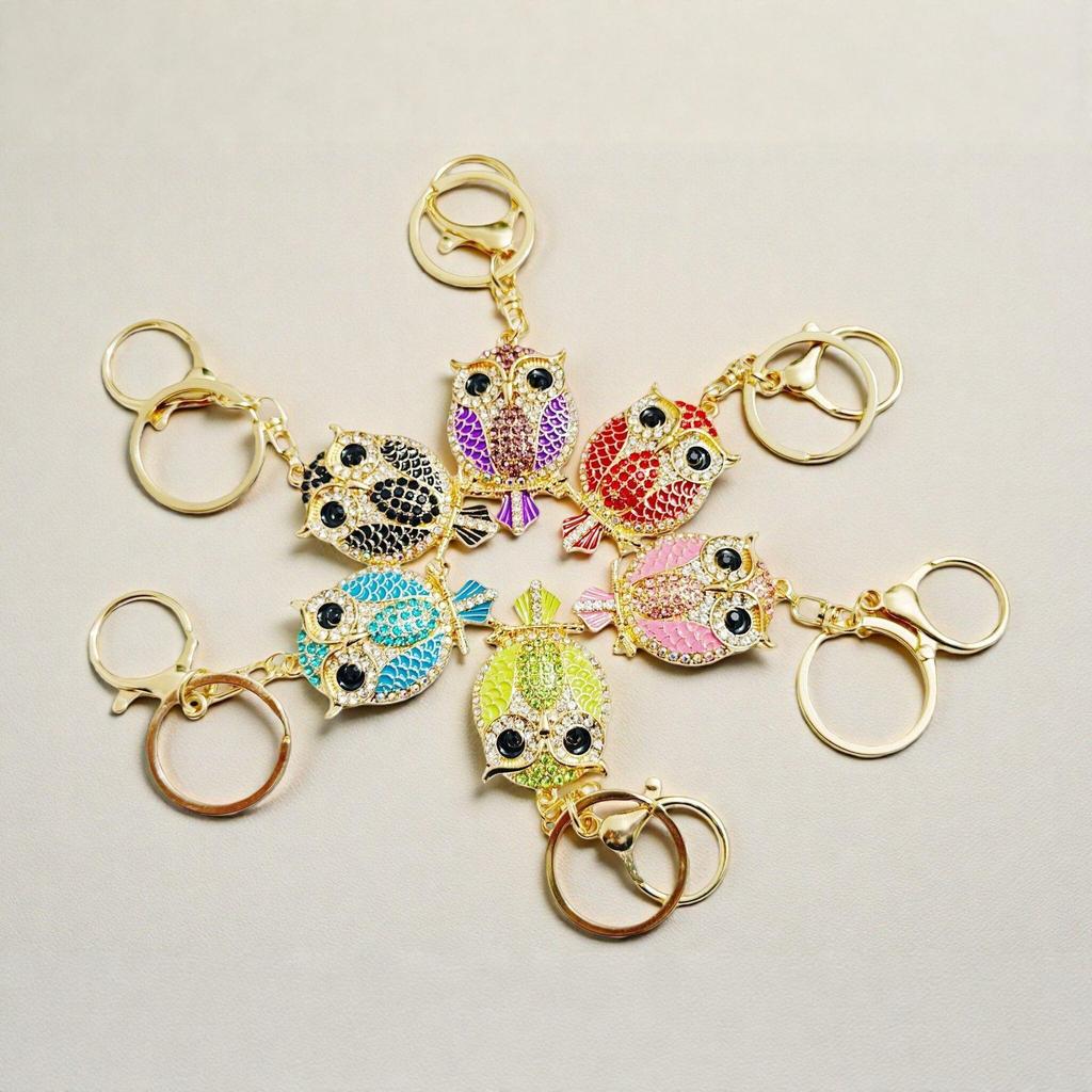 Cross-Border Exclusive Rhinestone Cartoon Owl Bag Charm Keychain
