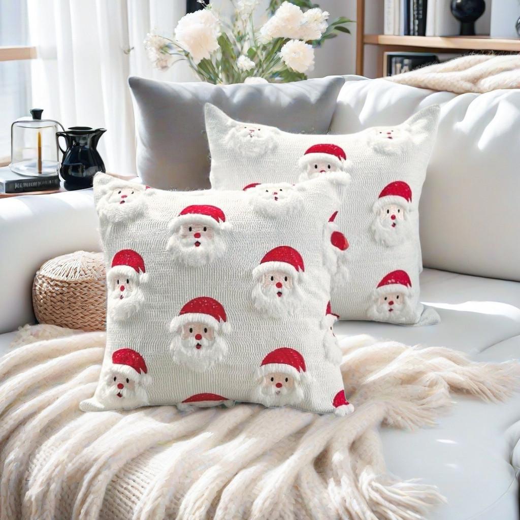 Christmas Santa Plush Cushion Cover With Cartoon Santa Claus Design For Holiday Home Decor