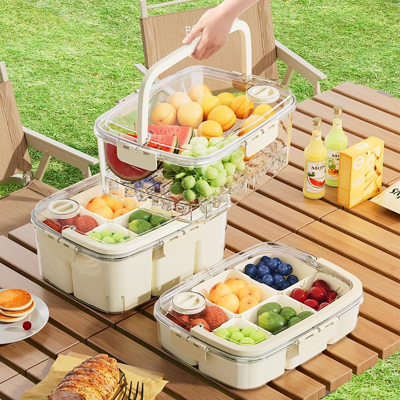 Outdoor Picnic Compartmentalised Food Grade Fruit Container Portable Convenient Crisper Kitchen Fridge Organiser