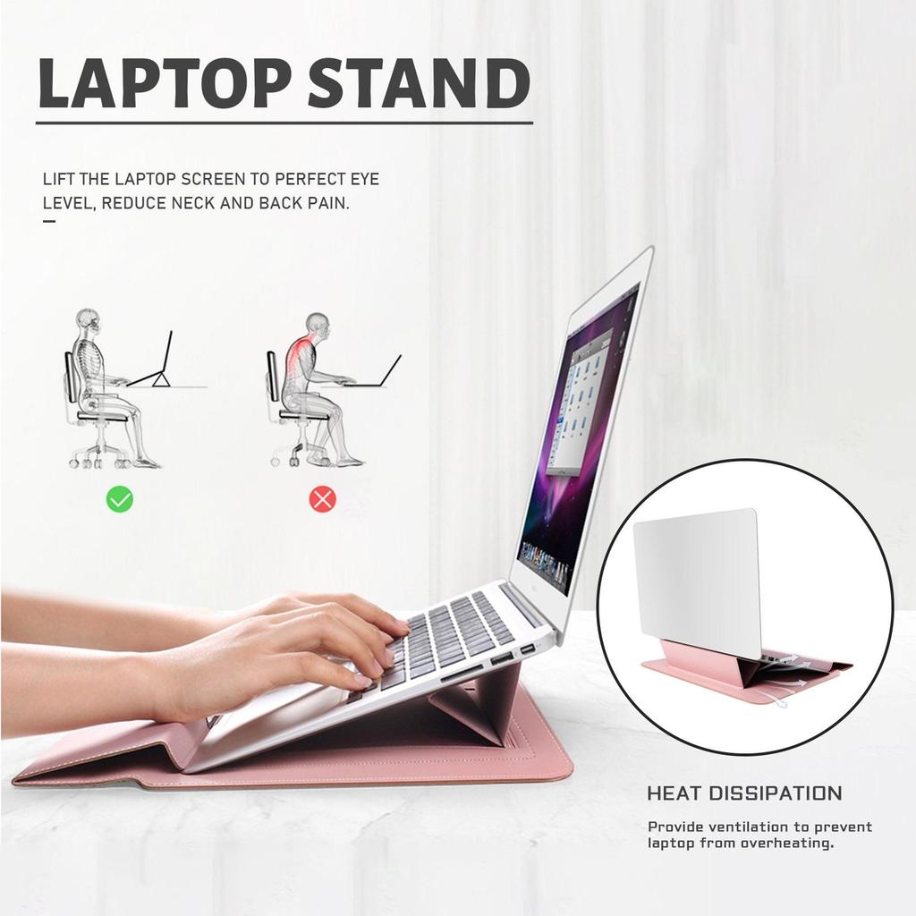 13/14 Inch 3 In1 Laptop Sleeve Case Waterproof PVC Foldable Stand Wrist Rest Protective Notebook