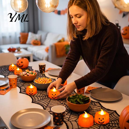 Battery Operated Pumpkin Lamps 2Pcs Halloween Flameless Candles, LED Candle, Decorative Candles Candy Bag Fillers for Light, 3D Tealight Thanksgiving