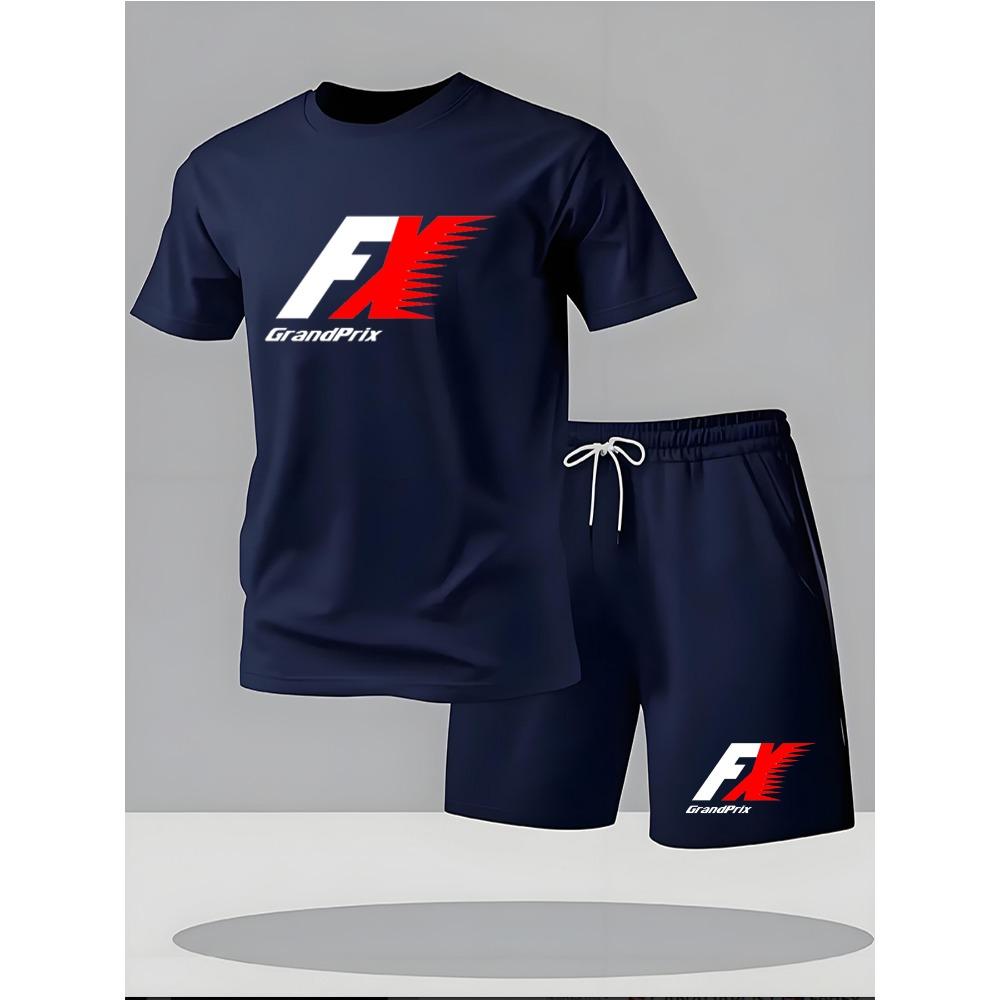 Men's Summer Casual T-shirt and Shorts Set, 3D Printed Sports Racing Fashion Set, Large Size Clothing