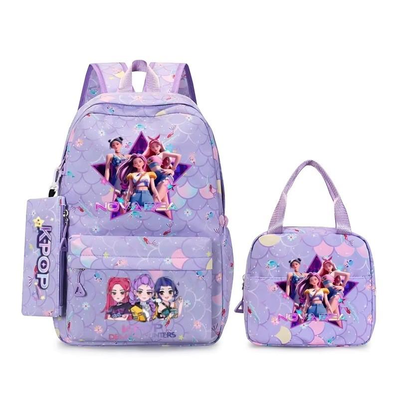 K-Pop Themed Lightweight Backpack Set Teen Girls - Cute Cartoon Design Breathable Outdoor School Bag With Ergonomic Curved