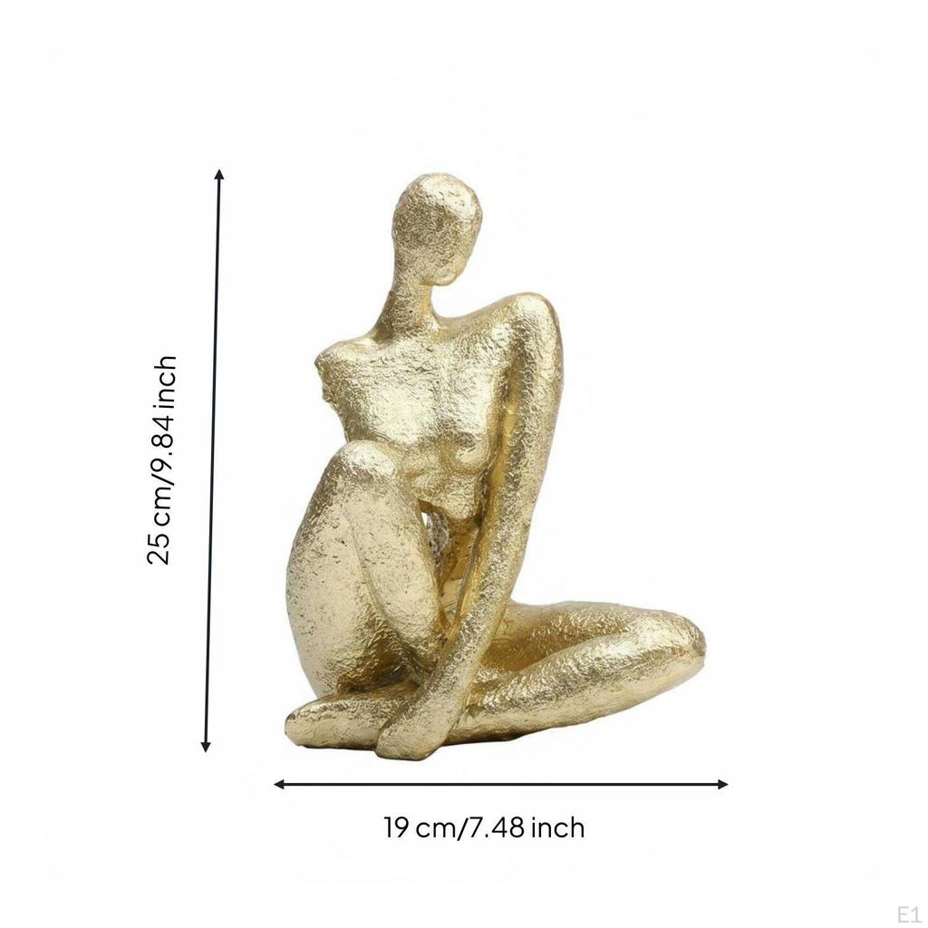 Golden Sitting Lady Figurine Elegant Accents Piece Abstract Woman Statue Handcrafted Look Modern Art
