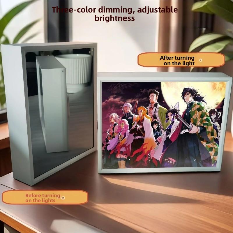 21cm/8.27in Demon Slayer Light Painting 3D Anime Mirror LED Boxs USB Plug-in Model Acrylic Peripherals Birthday Gifts Decoration