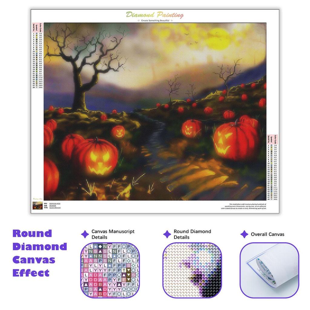 Full Round 5D DIY Diamond Painting Pumpkin Full Round Embroidery Halloween Picture Of Rhinestone Mosaic Handmade Gift 30x40cm/12x16inch