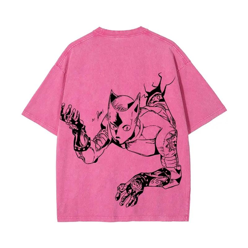 

Футболка з принтом JoJo s Bizarre Adventure Аніме Футболка Killer Queen Винтажні Прані Футболки Чоловічий одяг Бавовняні Топи з коротким рукавом M рожевий