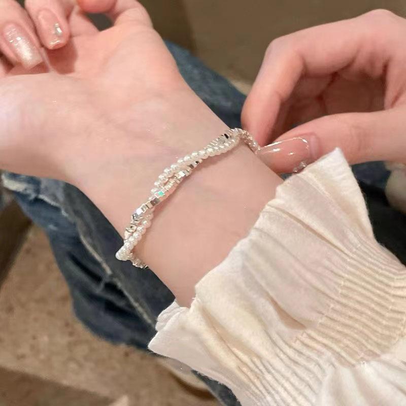 Womens Bracelet Pearl With Irregular Silver Beads And Tassel Accents For A Look Classy