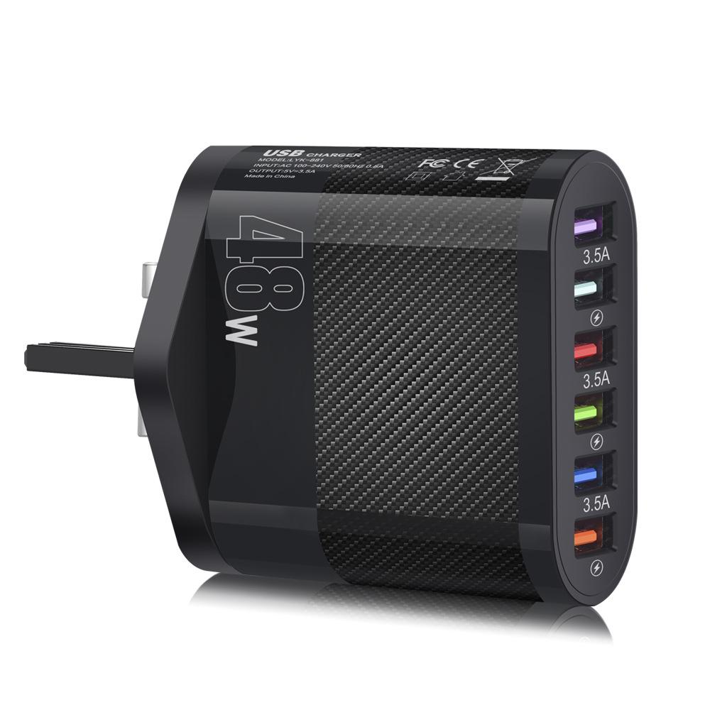 

Standard 48W 6-USB Charger, 3.5A, Compatible with Mobile Phones and Tablets, US/European/UK Standard.