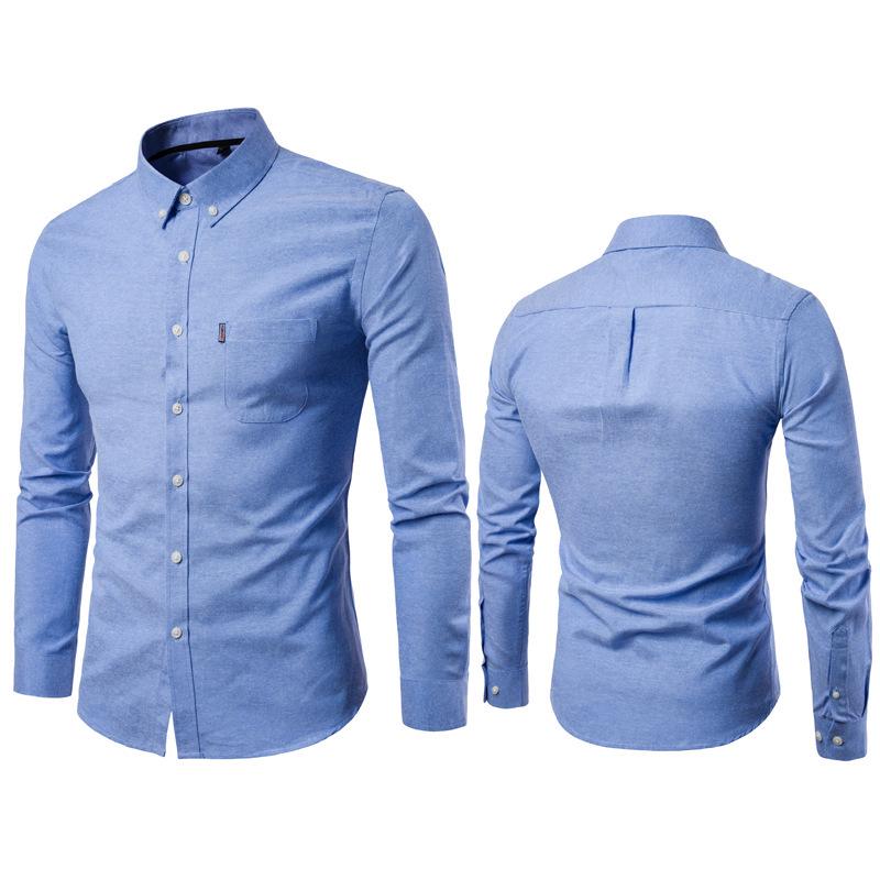Autunno Nuovo Camicia da Uomo Oxford Filato Slim Fit Tinta Unita Camicia da Uomo Camicia a Maniche Lunghe da Uomo