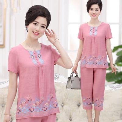 Kadınlar İçin Pijama, Orta Yaşlı Anneler İçin Yazlık Kısa Kollu Takım, Ev Giyimi İçin İki Parçalı Takım, Dışarıda Giyilebilir