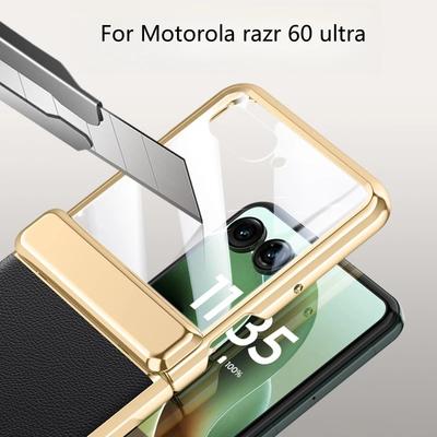 For Motorola Razr 60 Ultra Case NEW Luxury Electroplating Business Leather Hinge Cover Tempered Protective Film All-in-one Funda