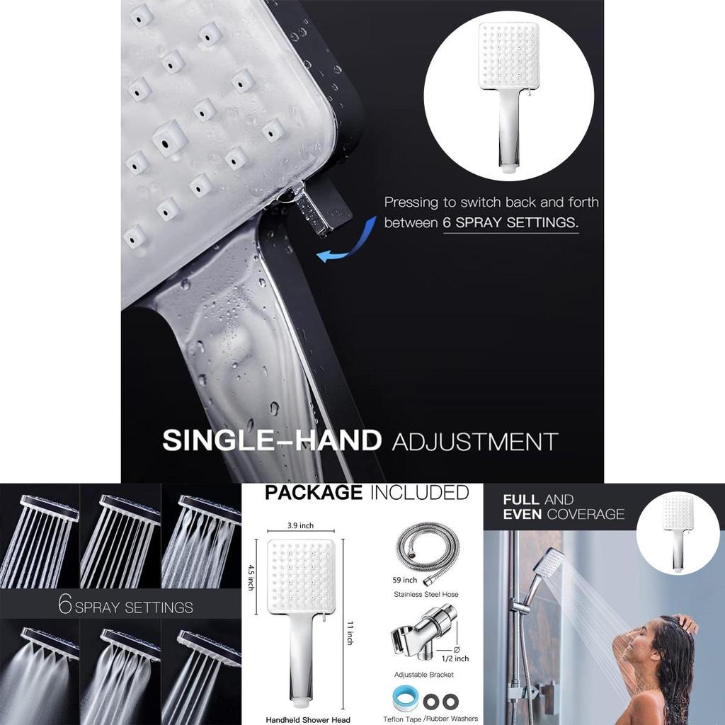 Fyrkantigt Handhållet Duschhuvudset Med Sex Funktioner Och Tryckökning