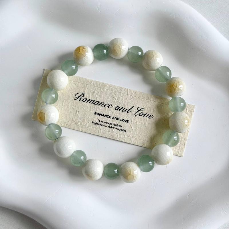 Boho Keramik Perlen Armband für Damen Zartrosa Rund mit Marmor Quadratischen Perlen, Elastisches Dehnbares Design für den Alltag & Geschenk