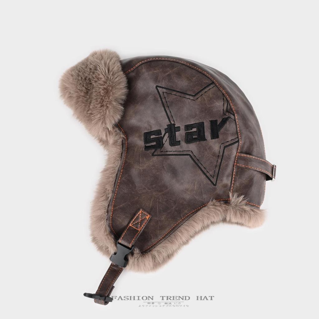 Retro Leder Lokomotivmütze Männer und Frauen Winter Samt verdickt Pilotenmütze warm Radfahren Ohrenmütze Tide